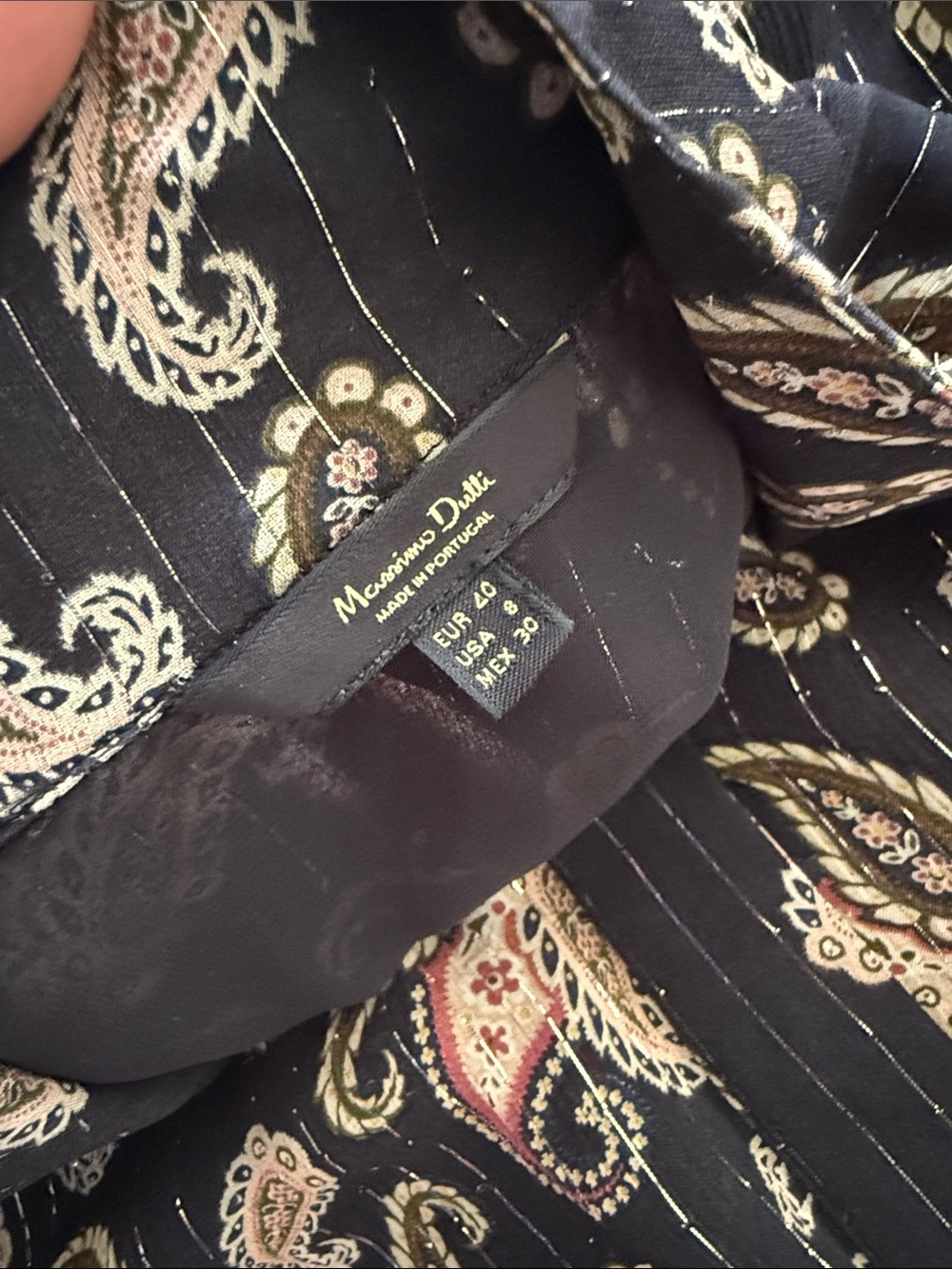 Massimo Dutti Black Paisley Blouse with Metallic Pinstripes Long Sleeves Sz 8 - Picture 8 of 10